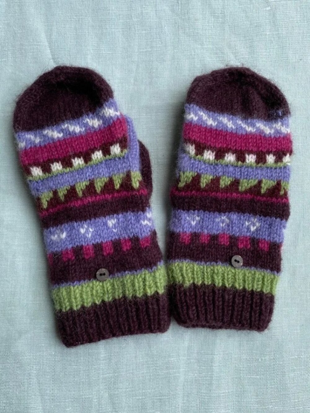 Newari for Icelandic Designs hand knit fair isle wool convertible mittens gloves